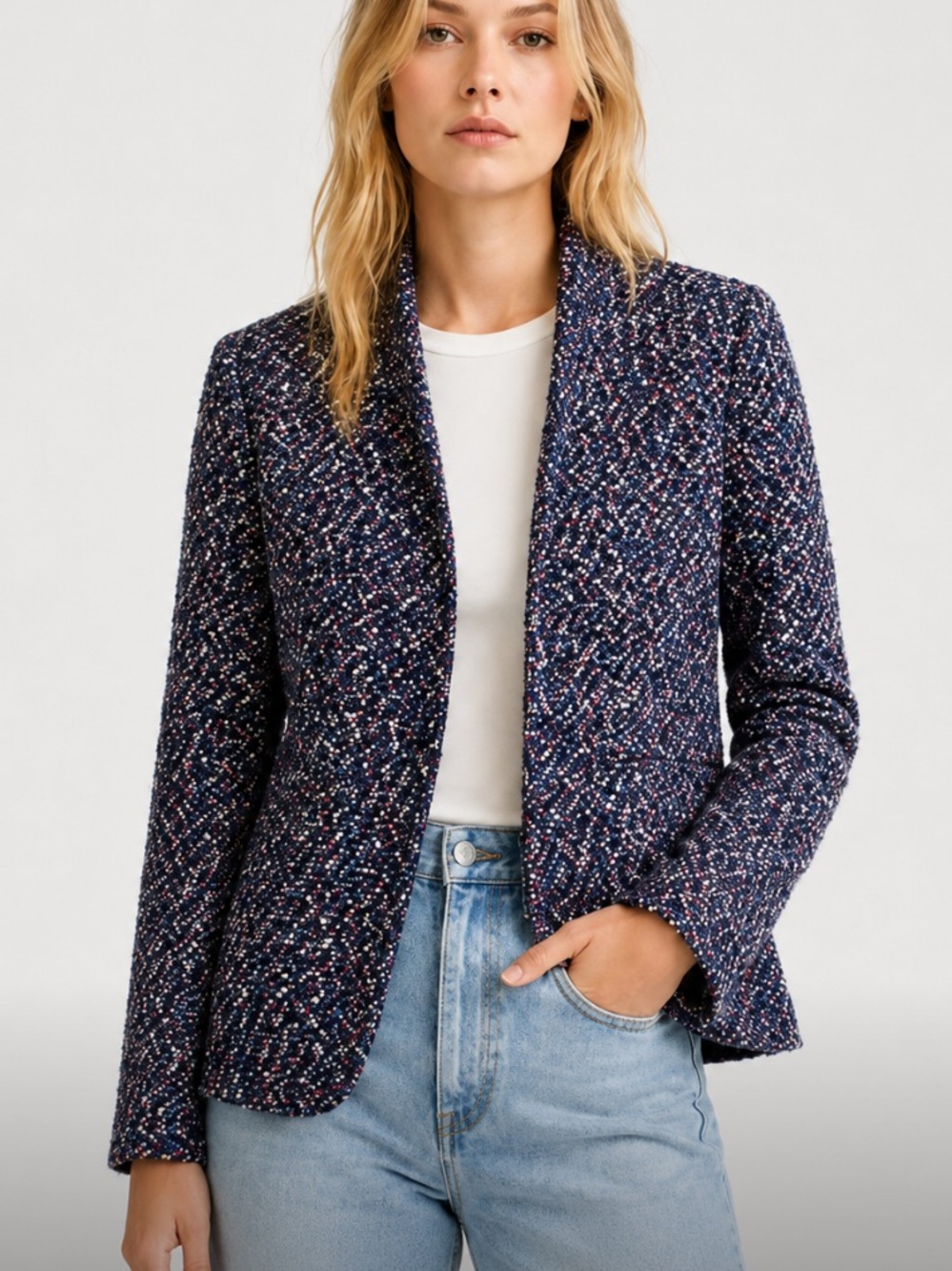 J. Crew going out blazer pink confetti tweed classic tailored sz 0